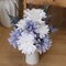 16" Artificial Flowers with Eucalyptus Stems and Greenery, Faux Dahlia Flower Arrangement in White Ceramic Vase with Heart Charm Décor, Rustic Farmhouse Table Centerpiece for Home, Kitchen & Office